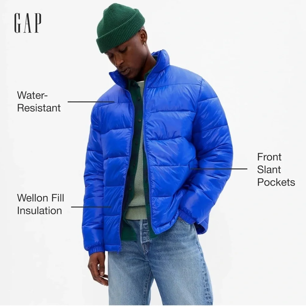 GAP Mens Midweight Puffer Jacket Coat | Color Bristol Blue | Size XXL